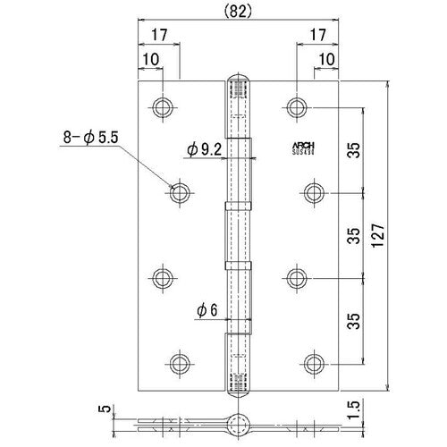 ＡＲＣＨ　中厚蝶番１２７ｍｍ　光沢研磨　TN4520-127BK　1 枚