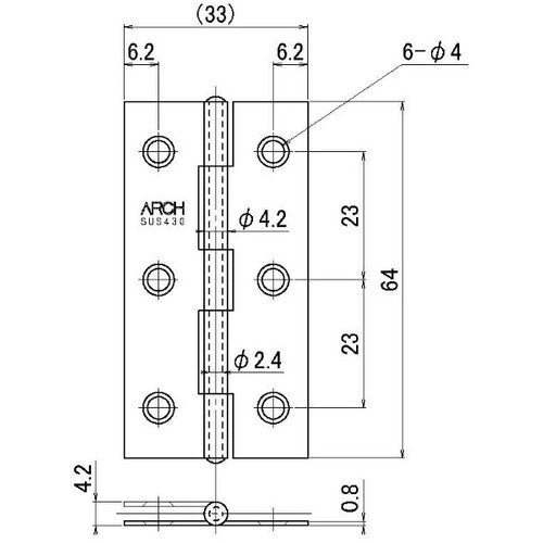 ARCH 얇은 입 경첩 64mm 광택 연마 TN4510-64BK 1장