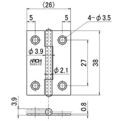 ARCH 얇은 입 경첩 38mm 광택 연마 TN4510-38BK 1장