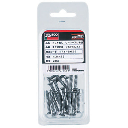 ＴＲＵＳＣＯ　ドリルねじ　リーマーフレキ　ステンレス　Ｍ４Ｘ２８　２０本入　SBW-28　1 PK