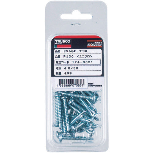 TRUSCO Drill Screw Pan Head for Sheet Metal, Unichrome, M3.5X13, 108 Pieces, PJA-13, 1 PK
