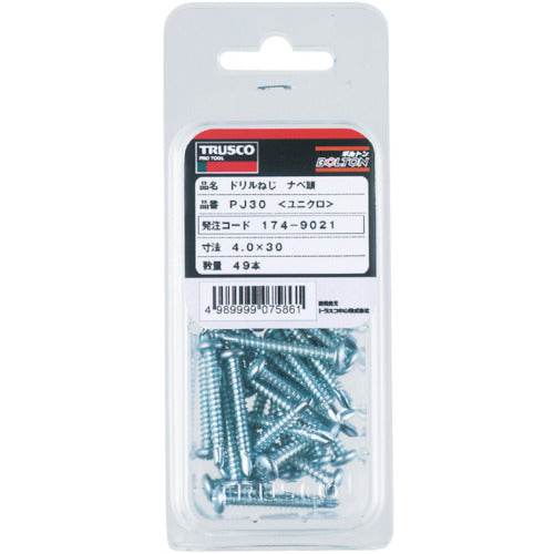 TRUSCO Drill Screw Pan Head for Sheet Metal, Unichrome, M4X25, 53 Pieces, PJ-25 1 PK