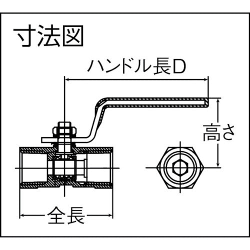 ｉｎｏｃ　ねじ込みボールバルブ　全長３９．０ｍｍ　呼び径（Ａ）８　304SRV8A　1 個