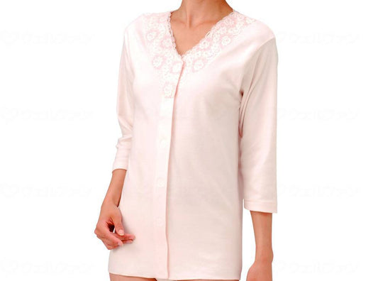 Ogran Japan Women's (Fashionable Type) One-touch 3/4 Sleeve Shirt, Peach, M