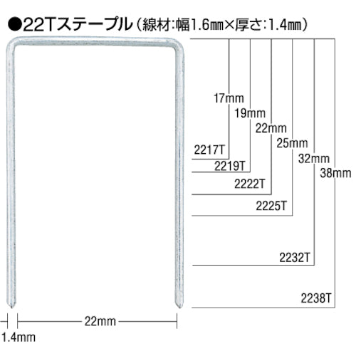 ＭＡＸ　Ｔステープル　肩幅２２ｍｍ　長さ３２ｍｍ　３８００本入り　2232T(A1)　1 箱