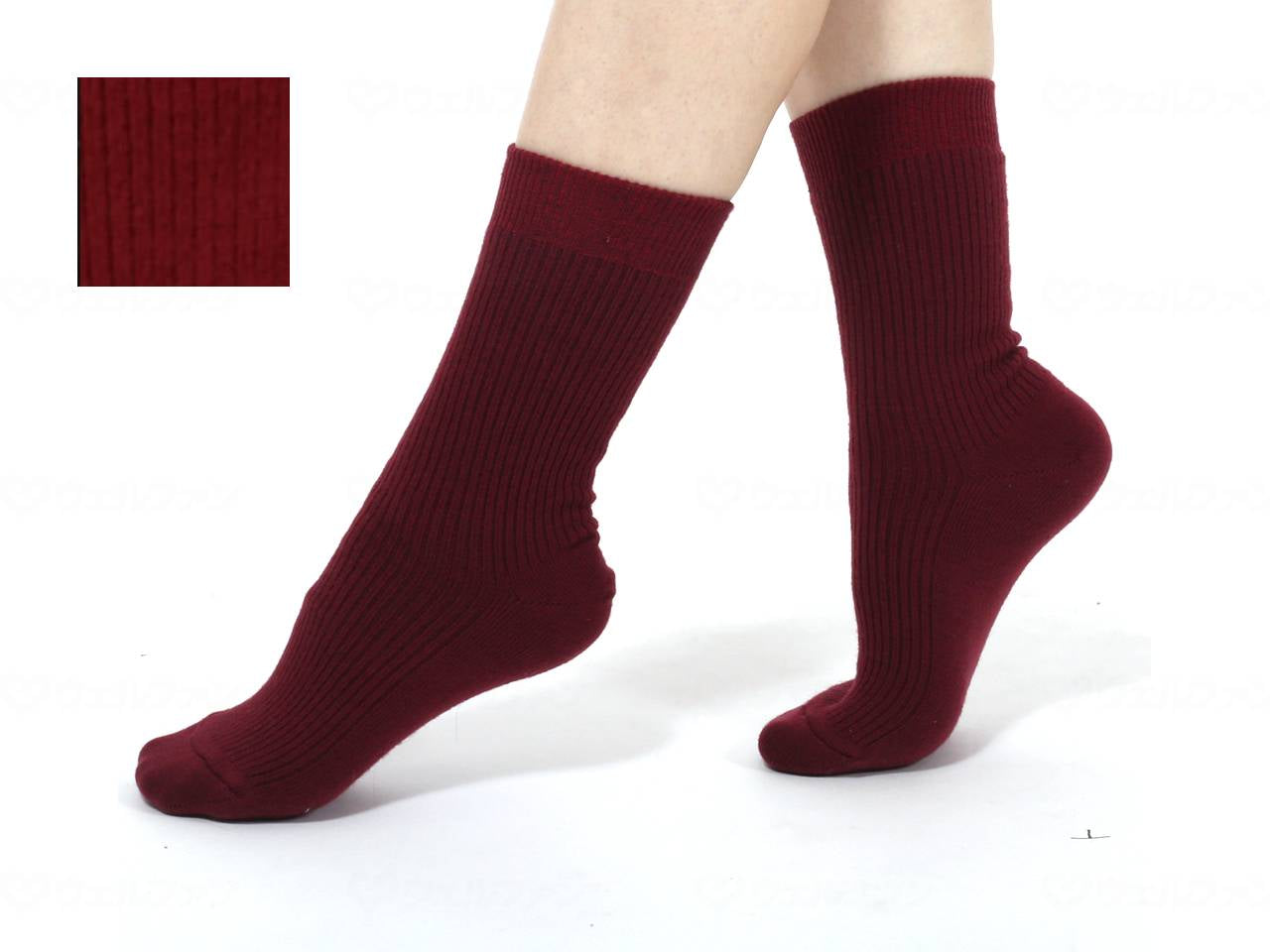 Kensen Hidamari Double Socks for Women, Dark Red, 22-24cm