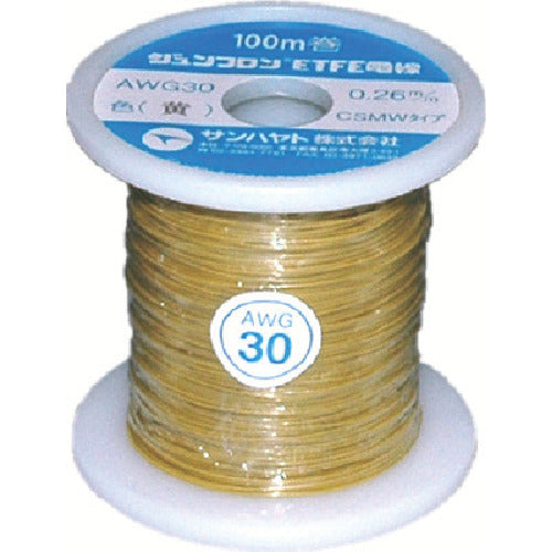 サンハヤト　ジュンフロンＥＴＦＥ電線１００Ｍ黄色　AWG30-100M-YELLOW　1 巻