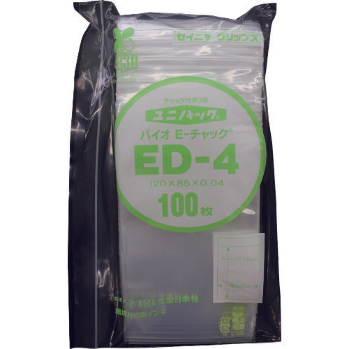 セイニチ　「ユニパック」バイオＥチャック規格品（チャック付ポリエチレン袋）　ＥＤ−４　１２０×８５×０．０４　ED-4-100　1 袋