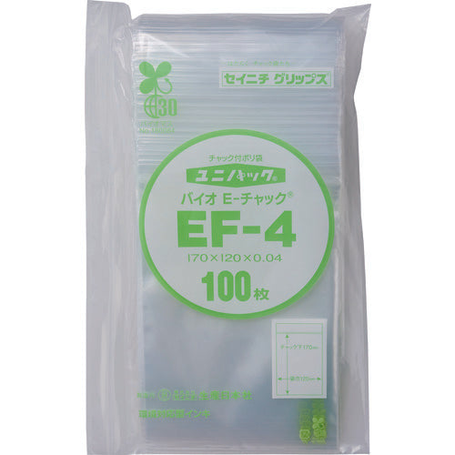 セイニチ　「ユニパック」バイオＥチャック規格品（チャック付ポリエチレン袋）　ＥＦ−４　１７０×１２０×０．０４　EF-4-100　1 袋