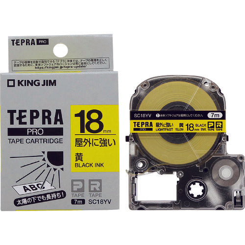 ＫＩＮＧ　ＪＩＭ　【純正】「テプラ」ＰＲＯテープ　１８ｍｍ　屋外に強いラベル／黄ラベル／黒文字　長さ７ｍ　SC18YV　1 個