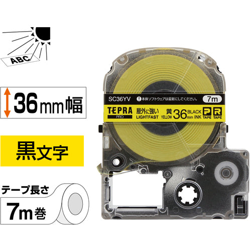 ＫＩＮＧ　ＪＩＭ　【純正】「テプラ」ＰＲＯテープ　３６ｍｍ　屋外に強いラベル／黄ラベル／黒文字　長さ７ｍ　SC36YV　1 個