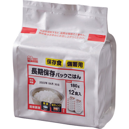 ＩＲＩＳ　【※軽税】３１０６２１　長期保存パックごはん　４袋入り（１袋＝１８０ｇ×１２食パック）　310621　1 箱