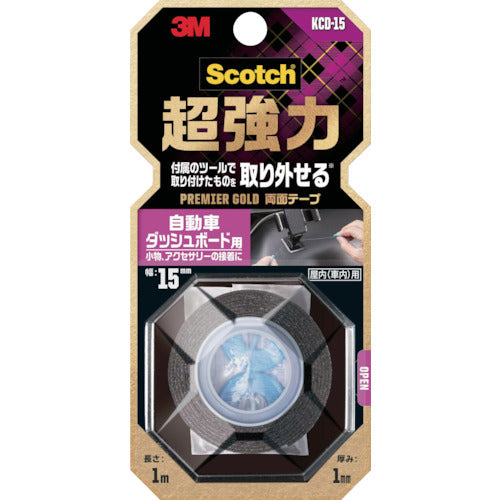 ３Ｍ　スコッチ　超強力両面テープ　プレミアゴールド　自動車ダッシュボード用　１５ｍｍ×１ｍ　KCD-15　1 巻