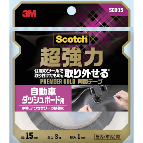 3M Scotch Super Strong Double-Sided Tape Premier Gold for Car Dashboards 15mm x 3m SCD-15 1 Roll