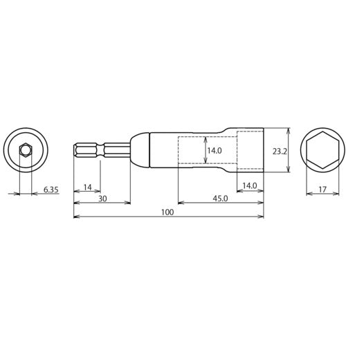 EBI STROK Standard Socket, Heavy Duty Type, Hexagonal, 17mm Diagonal, DSX17S, 1 pc