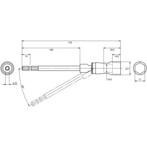새우 유니버설 롱 소켓 "스트록" 6각 대변 17mm DSU17LS 1개