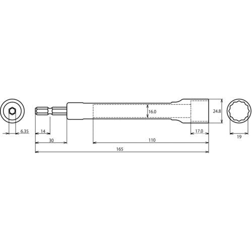 EBI Electric Drill Socket "Stolock" Long Socket 12-sided 19mm Diagonal DS19L 1 pc