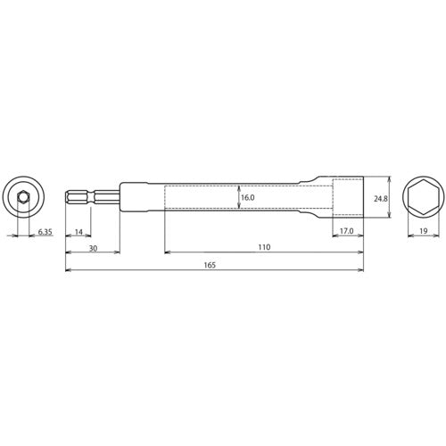 EBI Electric Drill Socket "Stolock" Long Socket Hexagonal 19mm Opposite Side DS19LS 1 pc