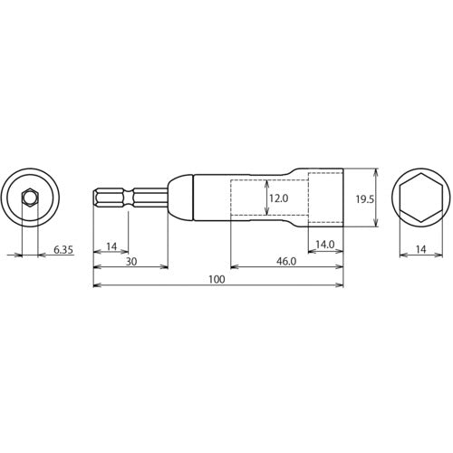 EBI STROK Standard Socket, Heavy Duty Type, Hexagonal, 14mm Diagonal, DSX14S, 1 pc