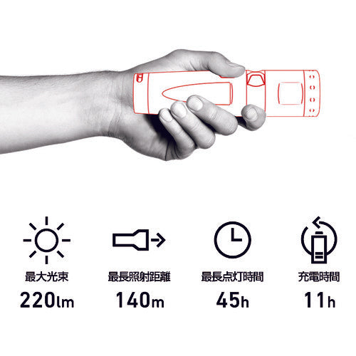 LEDLENSER 충전식 방폭 손전등(LED) 레드 렌저 EX7R 밝기 220lm 502101 1개