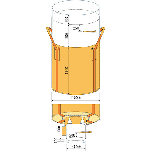 吉野　コンテナバッグ　丸型　内袋・排出口付　食品衛生試験適合品　最大充填荷重１０００ｋｇ　外径Φ１１００ｍｍ　YS-CB-NJD-5　1 個