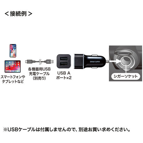 SANWA Car Charger (2 Ports, 4.8A) CAR-CHR74U 1 piece