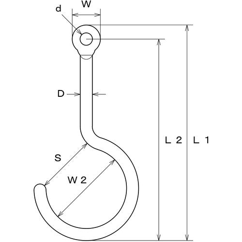 水本　ステンレス　Ｓフック（フックタイプ）　線径６ｍｍ　長さ１０７ｍｍ　A-2815　1 個