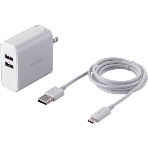 エレコム　ＡＣ充電器　２４Ｗ　ＵＳＢ　Ｔｙｐｅ−Ａ（メス）２ポート　Ａ−Ｃケーブル付属　MPA-ACC13WH　1 個