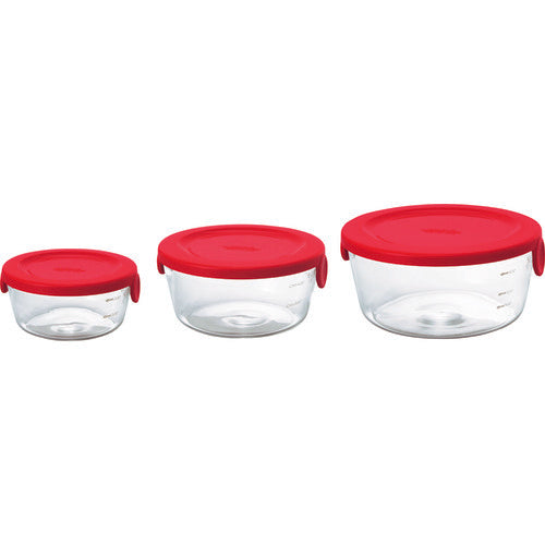 ＨＡＲＩＯ　耐熱ガラス製保存容器丸３個セット（赤）　　SYTN-2518-R　18 箱