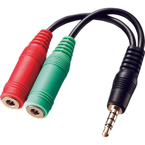 SANWA Headphone + Microphone Conversion Adapter Cable (3-pole female x 2 to 4-pole male) KM-A25-005 1 piece