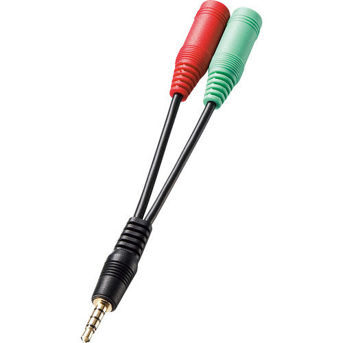 SANWA Headphone + Microphone Conversion Adapter Cable (3-pole female x 2 to 4-pole male) KM-A25-005 1 piece