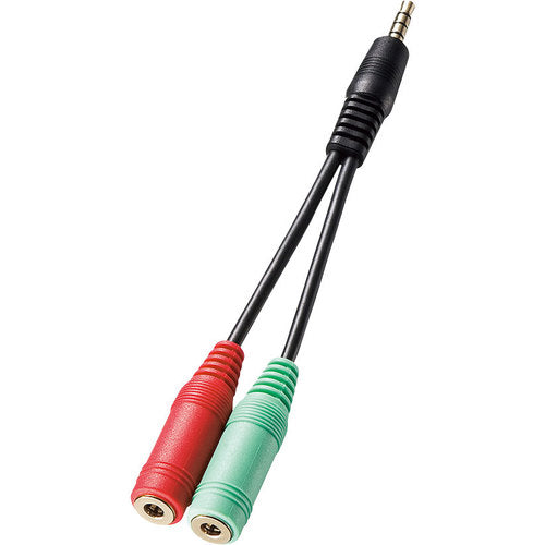 SANWA Headphone + Microphone Conversion Adapter Cable (3-pole female x 2 to 4-pole male) KM-A25-005 1 piece