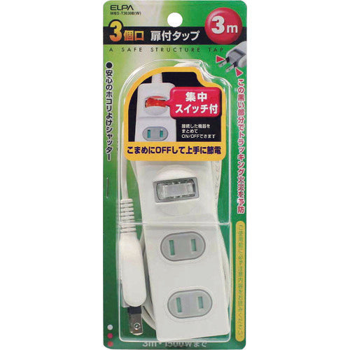 ＥＬＰＡ　１ＳＷ扉付タップ３Ｐ３Ｍ　WBS-T3030B(W)　1 個