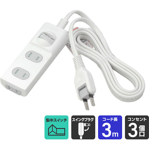 ELPA 1SW 도어 부착 탭 3P3M WBS-T3030B(W) 1개