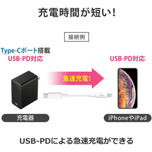 ＳＡＮＷＡ　ライトニング　−　ＴｙｐｅＣケーブル　１ｍ　KB-IPLC10W　1 本