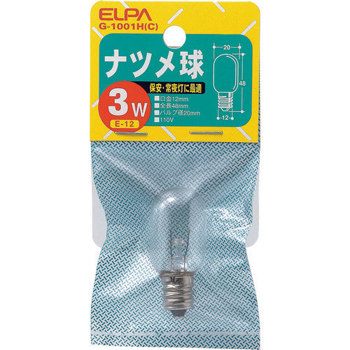 ＥＬＰＡ　ナツメ球　Ｅ１２　消費電力３Ｗ　クリア　G-1001H(C)　1 個