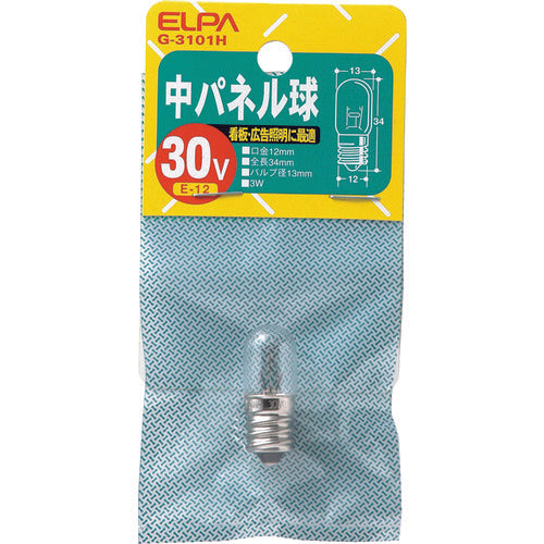 ＥＬＰＡ　中パネル球　Ｅ１２　３０Ｖ　３Ｗ　クリア　G-3101H　1 個