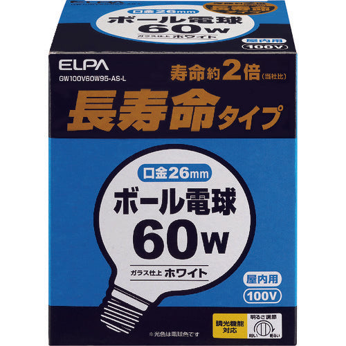 ＥＬＰＡ　ボール電球　長寿命　Ｅ２６　１００Ｗ　GW100V60W95-AS-L　1 個