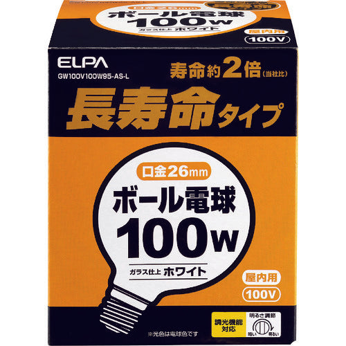 ＥＬＰＡ　ボール電球　長寿命　Ｅ２６　４０Ｗ　GW100V100W95-AS-L　1 個