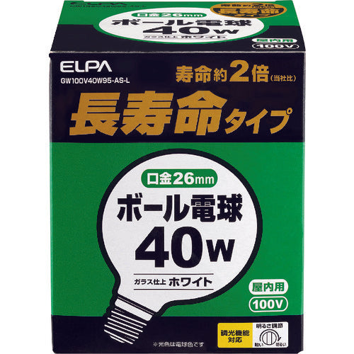 ＥＬＰＡ　ボール電球　長寿命　Ｅ２６　６０Ｗ　GW100V40W95-AS-L　1 個