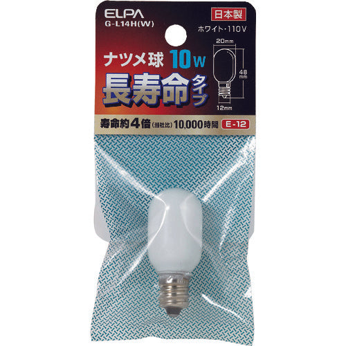 ＥＬＰＡ　ナツメ球　Ｅ１２　消費電力１０Ｗ　長寿命　ホワイト　G-L14H(W)　1 個