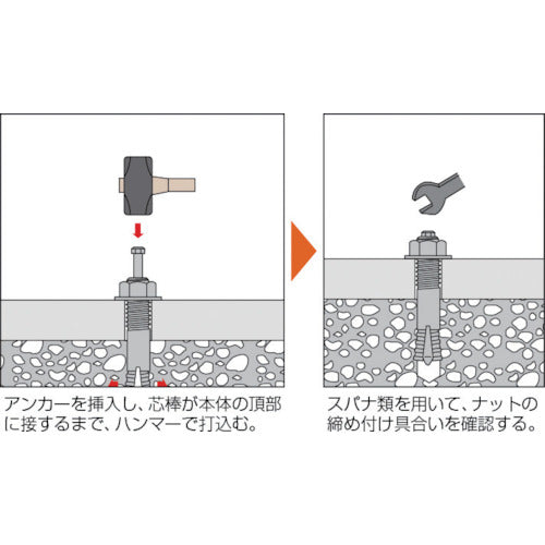 ＴＲＵＳＣＯ　オールアンカーＳＣタイプ　ステンレス　Ｍ６Ｘ４５　１０本入　（コンクリート用アンカー／芯棒打込み式　）　SC-645BT　1 PK