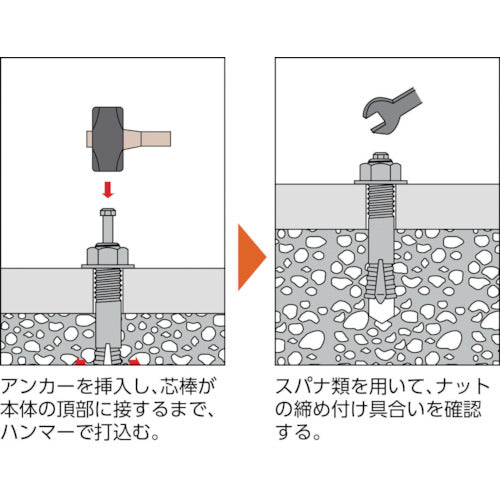 ＴＲＵＳＣＯ　オールアンカーＳＣタイプ　ステンレス　Ｍ６Ｘ４５　１０本入　（コンクリート用アンカー／芯棒打込み式　）　SC-645BT　1 PK