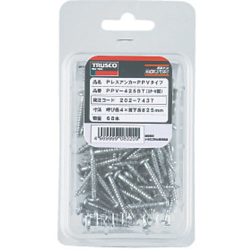 TRUSCO P-less anchor, pan head, steel, 4 x 32, 58 pieces (for concrete, blocks, and wood/screw fixing type) PPV-432BT 1 PK