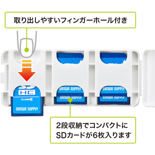 ＳＡＮＷＡ　ＳＤカードケース（６枚収納・ホワイト）　FC-MMC23SDW　1 個