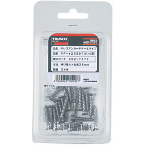 TRUSCO P-less anchor, flat head, stainless steel, 4 x 25, 24 pieces (for concrete, blocks, and wood/screw fixing type) PF-425SBT 1 PK