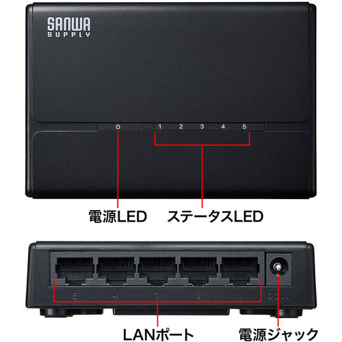ＳＡＮＷＡ　スイッチングハブ（５ポート・マグネット付き）　LAN-SWHP501BK　1 個