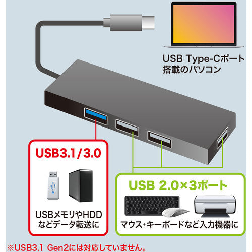 ＳＡＮＷＡ　ＵＳＢＴｙｐｅＣコンボハブ（４ポート）　USB-3TCH7BK　1 個