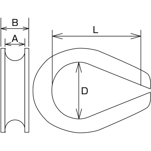 Mizumoto Stainless Steel Bean Thimble, Rope Diameter 6mm, Length 20mm, B-424, 1 pc