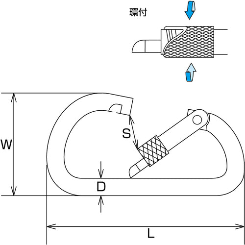 水本　ステンレス　カラビナＤ型（環付）　ＳＵＳ３１６　線径１０ｍｍ　長さ１１３ｍｍ　（１個入）　B-2640　1 個